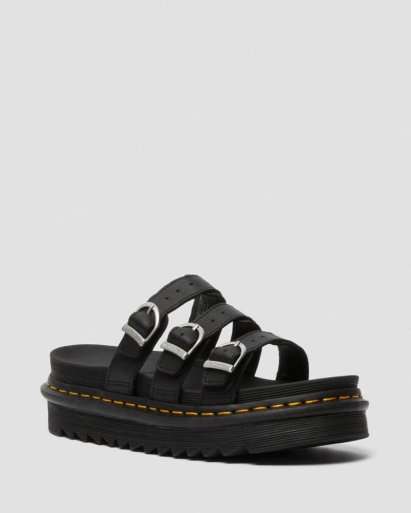 Black Women\'s Dr Martens Blaire Leather Platform Sandals | CA 308JPQ